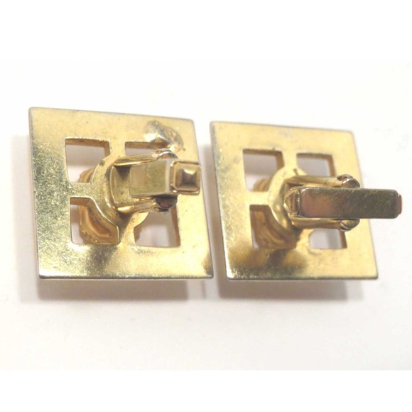 Vintage Cufflinks - Gold Square w/Topaz - Picture 3 of 3